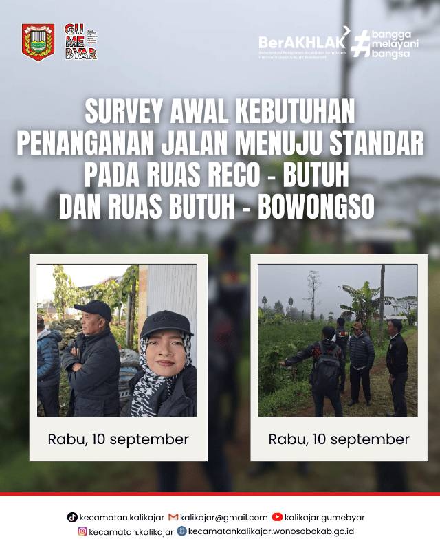 Survey Awal Kebutuhan Penanganan Jalan Menuju Standar Pada Ruas Reco - Butuh  dan Ruas Butuh - Bowongso